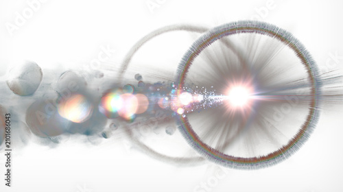 Radiant light bursts through darkness with vivid lens flares