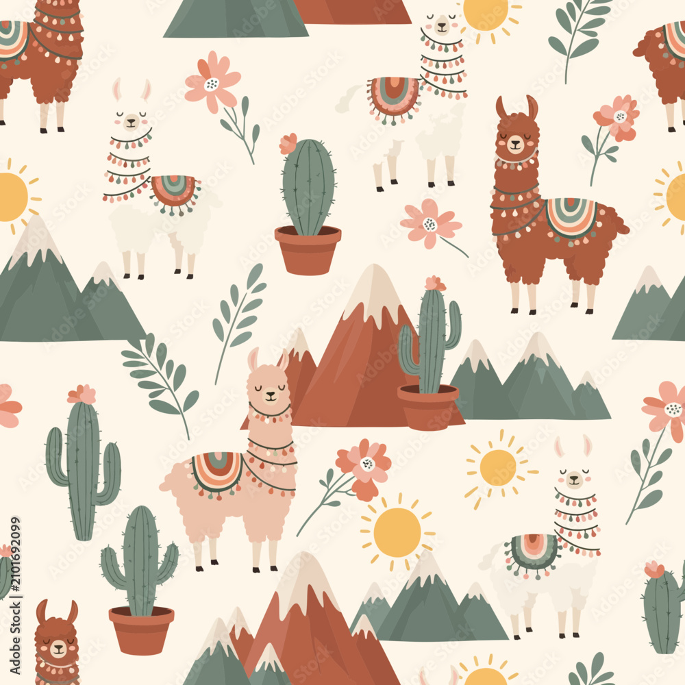Obraz premium Cute Llamas in a Desert Landscape