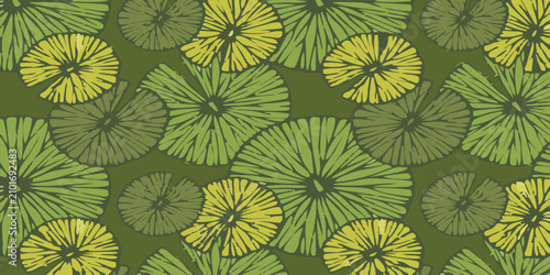 Quadro su tela Seamless pattern of stylized green and yellow water lily pads