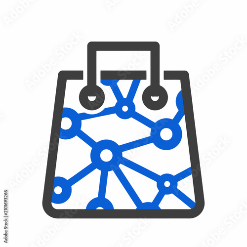 Shopping Bag with Network Connections Icon.