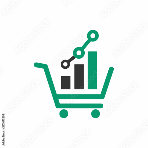 Shopping Cart with Bar Graph and Growth Indicator.