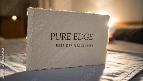 Elegant Pure Edge Sign on a Soft Linen Background Symbolizing Rest, Clarity, and Relaxation in a Contemporary Setting