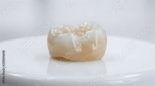 Ceramic dental crown macro shot. Artificial tooth restoration for modern dentistry.