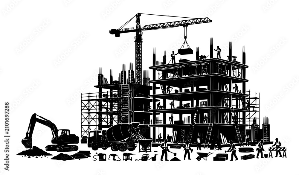 Obraz premium Industrial Construction Site Black Silhouette Vector Collection