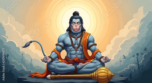 Hindu God Hanuman Meditating Peacefully.