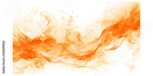 Abstract orange smoke wave on white background. Flowing fire ink cloud design element.