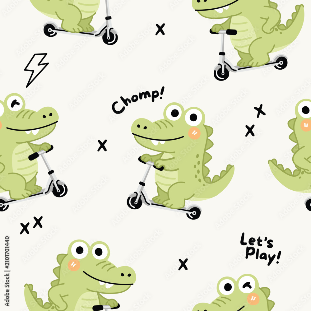 Naklejka premium Cute Baby Crocodile Seamless Pattern Vector