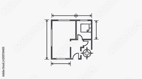 Foto Professional Black and White Minimalist Floor Plan Diagram of Small Apartment wi
