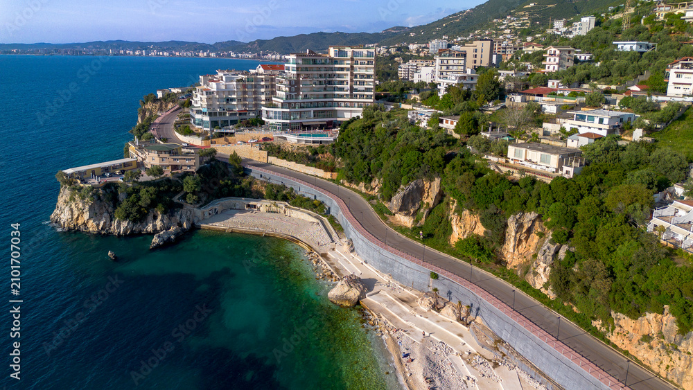 Fototapeta premium Aerial view of the coast of Vlora, Albania