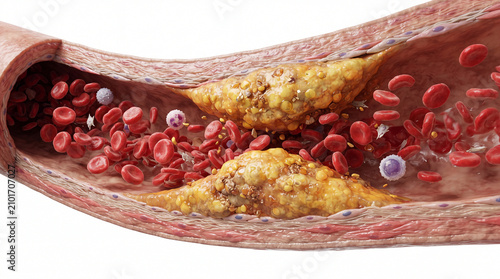 Atherosclerosis Plaque Obstructing Blood Flow in Artery  Medical 3D Render.