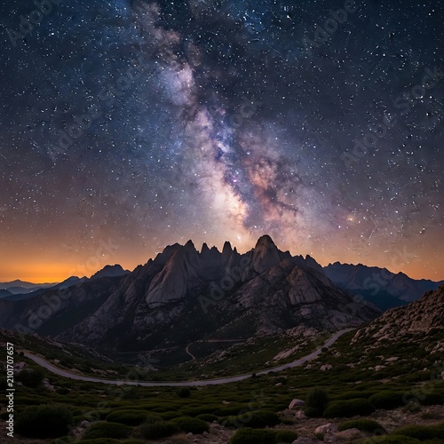 Brilliant Milky Way Rising Above Rugged Mountain Peaks at Twilight