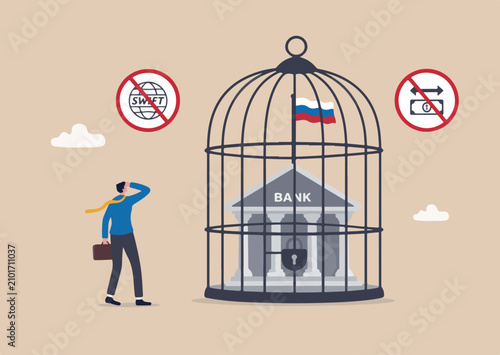 Tableau sur toile Financial sanction disconnect from SWIFT international money transfer, lockdown