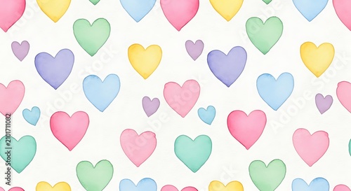 Colorful Pastel Heart Pattern Arranged on White Background
