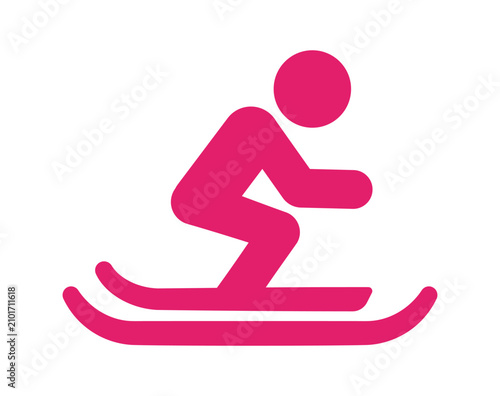 Skiing Vector Icon, Athlete Winter Skier Element, Colorful Flat Winter Sports Outdoor Activity Graphic