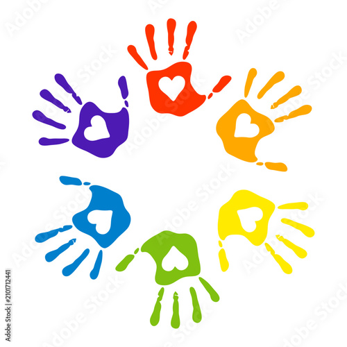 Hand print. Round frame on a white background. Vector illustration 