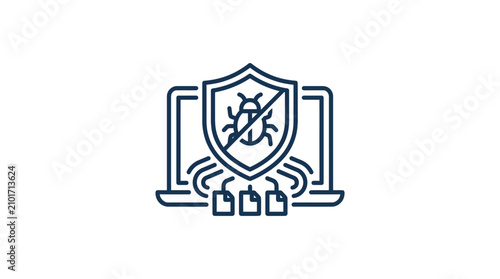 Konstfotografi A line art icon representing computer security and antivirus software protection