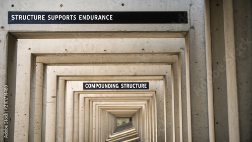 Perspective view of modern architectural design showcasing supportive structures in a concrete environment