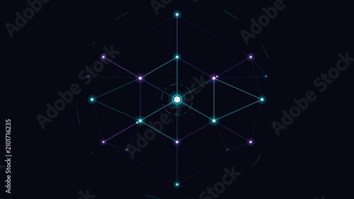 Animated network nodes form glowing lattice in motion.