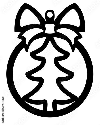 Christmas tree decoration with a bow, a Christmas tree ornament – ​​vector silhouette for laser cutting or stenciling. Christmas tree ball with a bow and a Christmas tree, a flat New Year's ornament f
