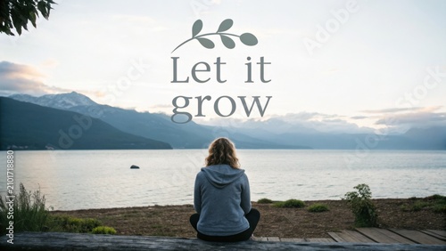 Serene Woman Meditating by a Tranquil Lake Surrounded by Mountains at Sunrise Inspiring Peace and Growth