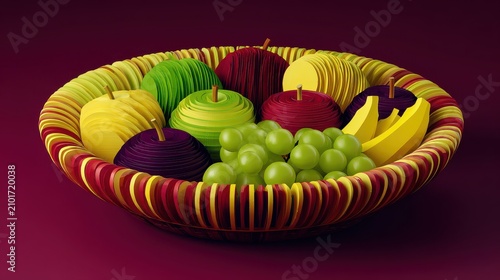 basket with colorful fruits on a background image featuring apples, grapes, bananas