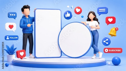 Social Media Engagement Concept with 3D Characters
