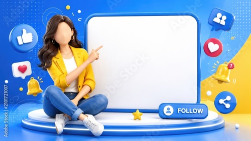 Young Woman Pointing at Social Media Dashboard