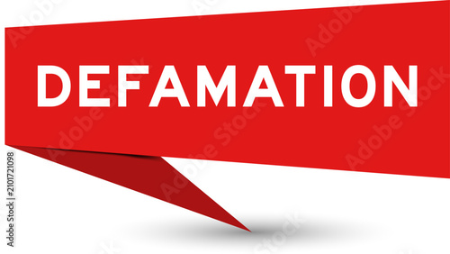 Cuadro en lienzo Red color speech banner with word defamation on white background