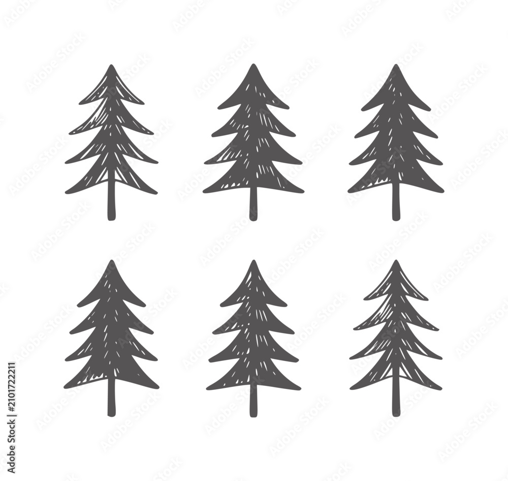 Obraz premium Six dark gray minimalist style pine trees arranged in two rows