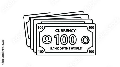 Foto A stack of one hundred denomination banknotes represented as a simple line art icon