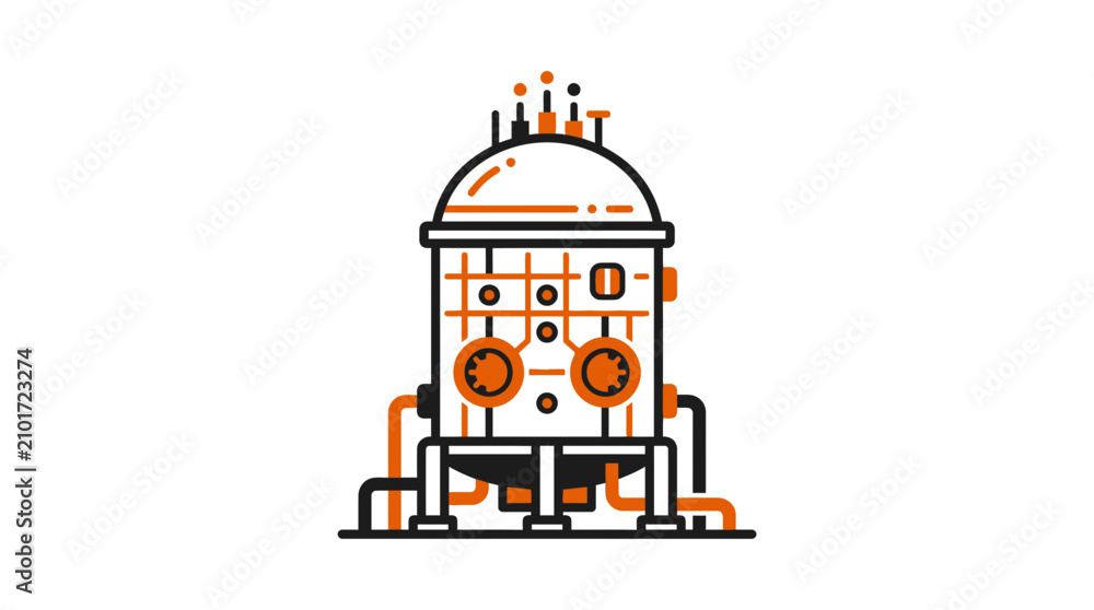 Fototapeta premium Industrial Boiler Machine Icon: Retro Style Factory Equipment