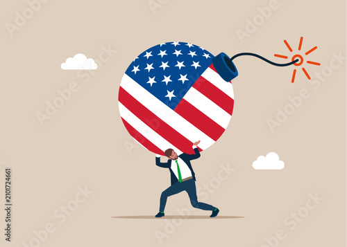 Canvastavla Businessman carrying huge United States of America Flag bomb