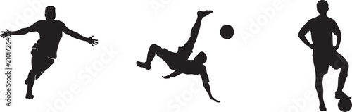 Bild auf Leinwand Soccer player silhouette collection featuring kick, volley and bicycle kick acti