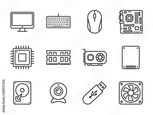 Computer Hardware and Technology Line Icons Collection