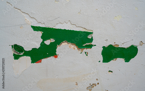 Bild auf Leinwand Pared con pintura descascarada y textura envejecida en tonos blanco y verde, fon
