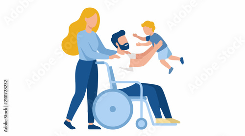 Loving Family Moments: Disabled Father in Wheelchair Plays with Son