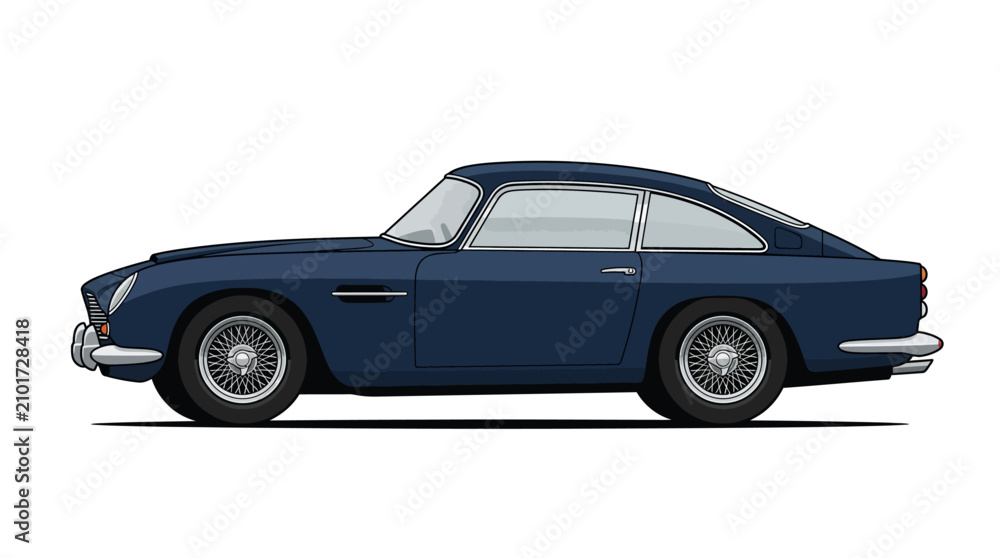Fototapeta premium Illustration of a classic dark blue sports car.