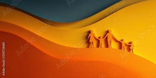 family silhouettes on sunset background image featuring holding, hands, together