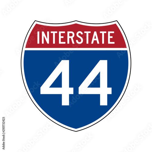 Cuadro en lienzo Interstate 44 highway road sign shield with number forty four in red blue and wh
