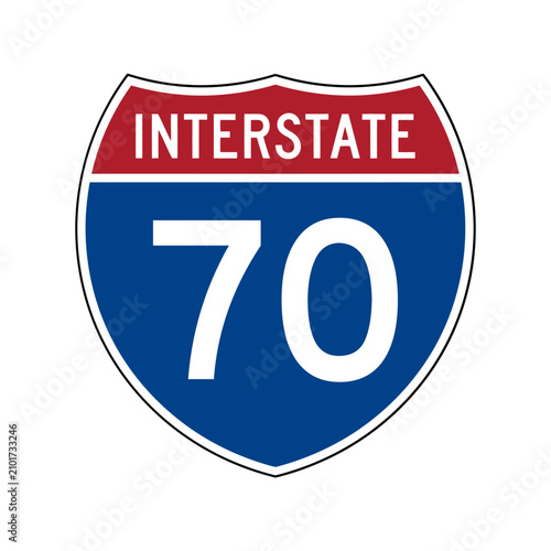 Interstate 70 road sign shield isolated graphic icon for highway travel and navigation Vector