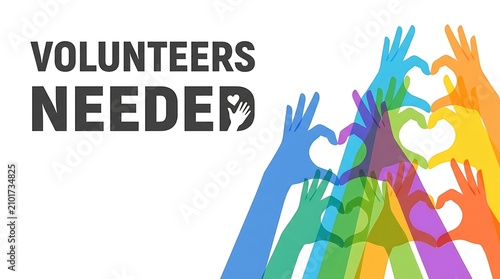 Volunteers needed diverse hands forming a heart community service charity appeal
