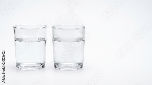 Two water glasses, different temperatures, Legionella bacteria concept  