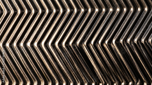 Heat exchanger corrugated stainless steel macro, chevron pattern texture  