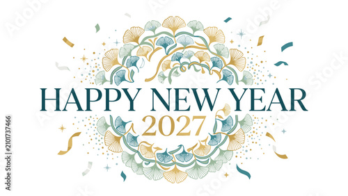 Happy New Year 2027 Mandala: A festive and elegant New Year's greeting for 2027, featuring a stylized mandala design with falling confetti and sparkling lights, wishing prosperity and joy.