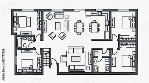 Foto Corporate Floor Plan Layout Modern Office Space with Furniture and Room Arrangem