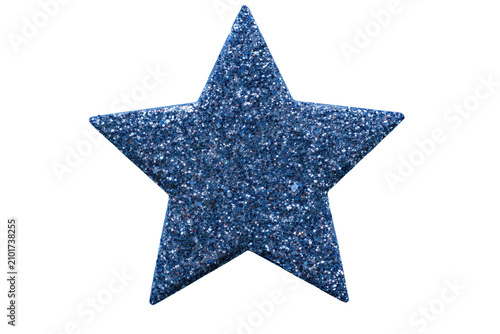 Luxury blue glitter star sticker with sparkling texture isolated on transparent background