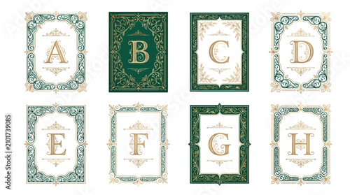 Elegant Decorative Frames with Vintage Alphabet Letters A-H