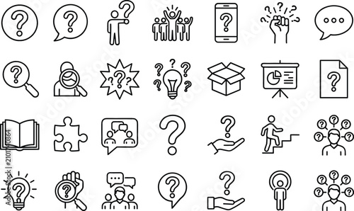 Foto Help and Frequently Asked Questions Outline Vector Icon Set with Question Marks