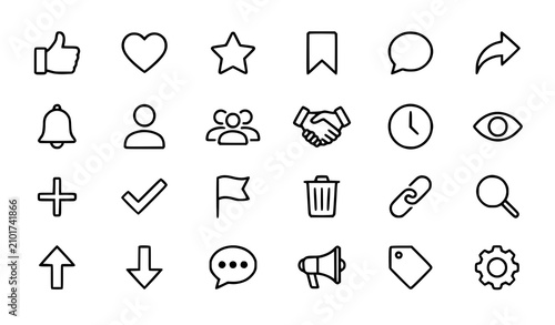 Social media reaction icon set with like comment share save follower and heart symbols