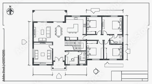 Bild auf Leinwand Corporate Floor Plan Blueprint Modern Office Layout with Detailed Room Arrangeme